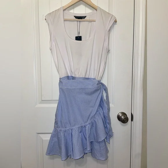 Veronica Beard White Top with Blue Ruffle Mini Dress - Picture 4 of 11